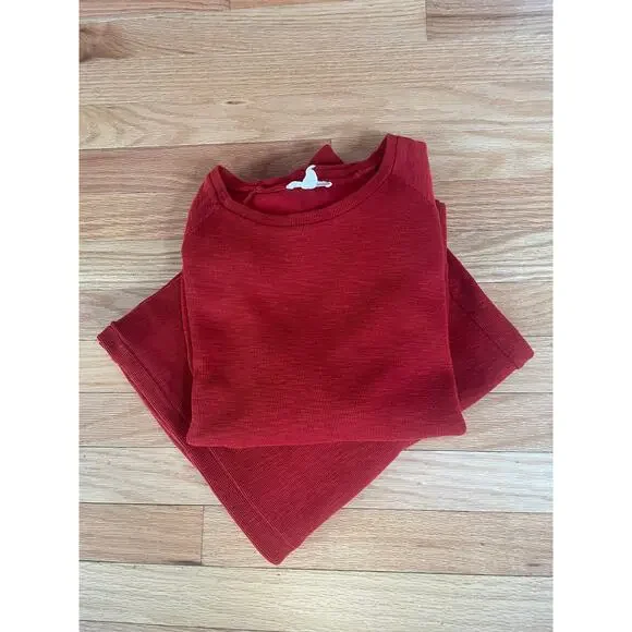 Eileen Fisher Organic Cotton Slubby Rib Top and Pant, Red, Made in Peru Size M - Picture 2 of 4